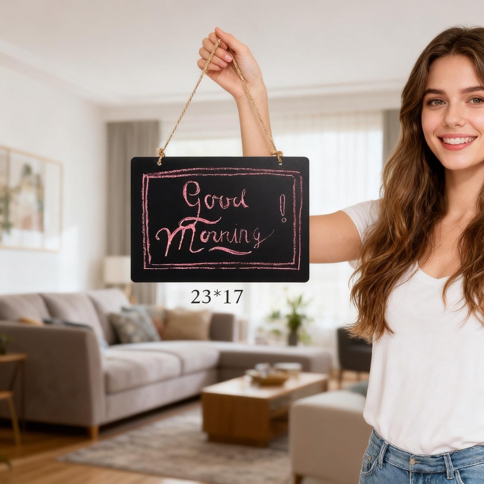 Wooden Double Sided Hanging Chalkboard Signs,Memo Message Sign, Vintage Erasa…