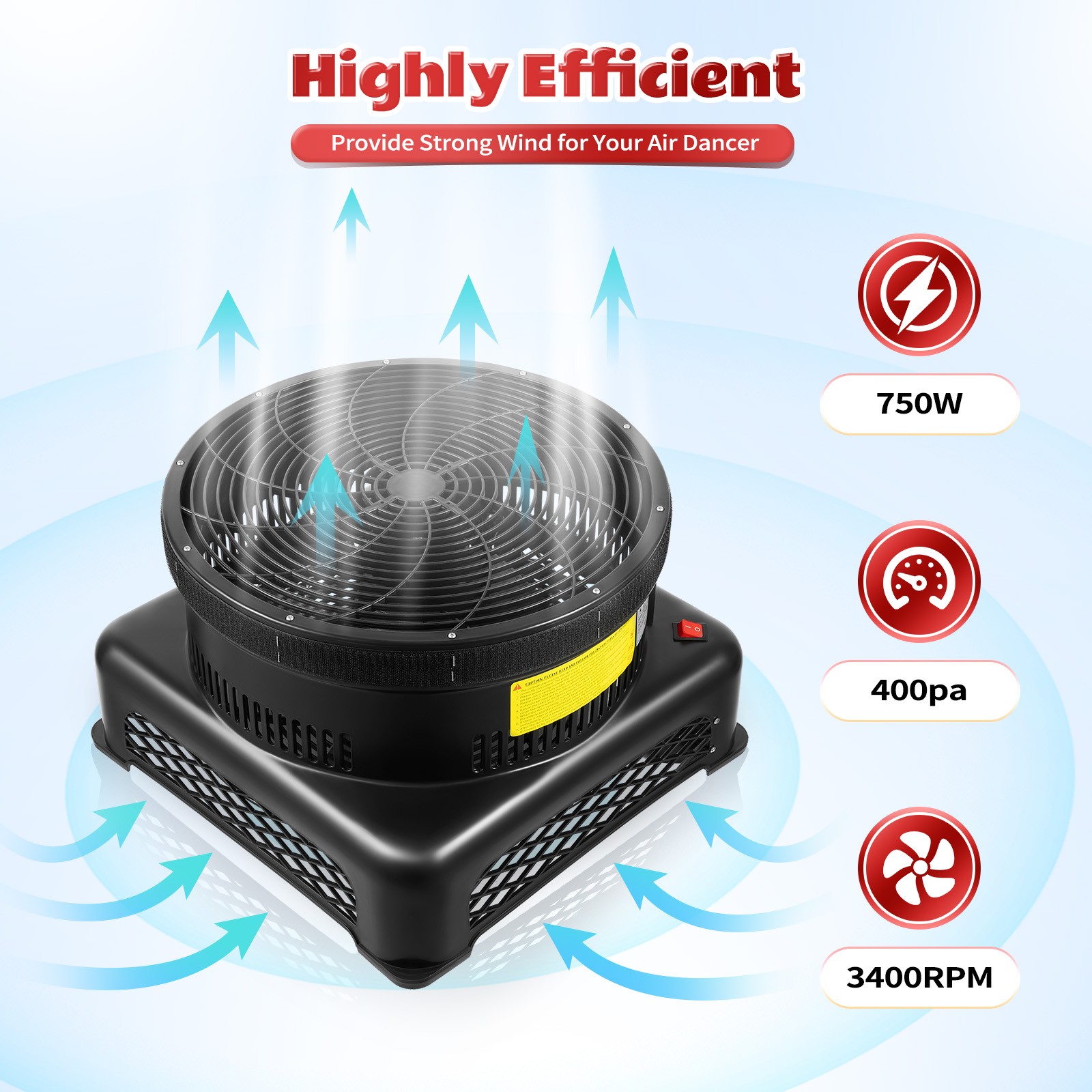 750W 17.7″ Air Blower Fan For Inflatable Sky Puppet Wavy Tube Man Dancing Doll