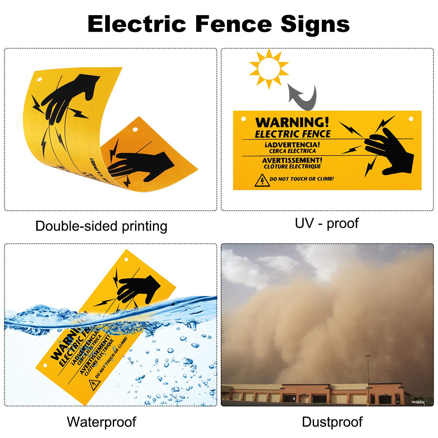 Blulu 8 Pieces Electric Fence Warning Signs 10 X 4 Inch Plastic Danger Electric