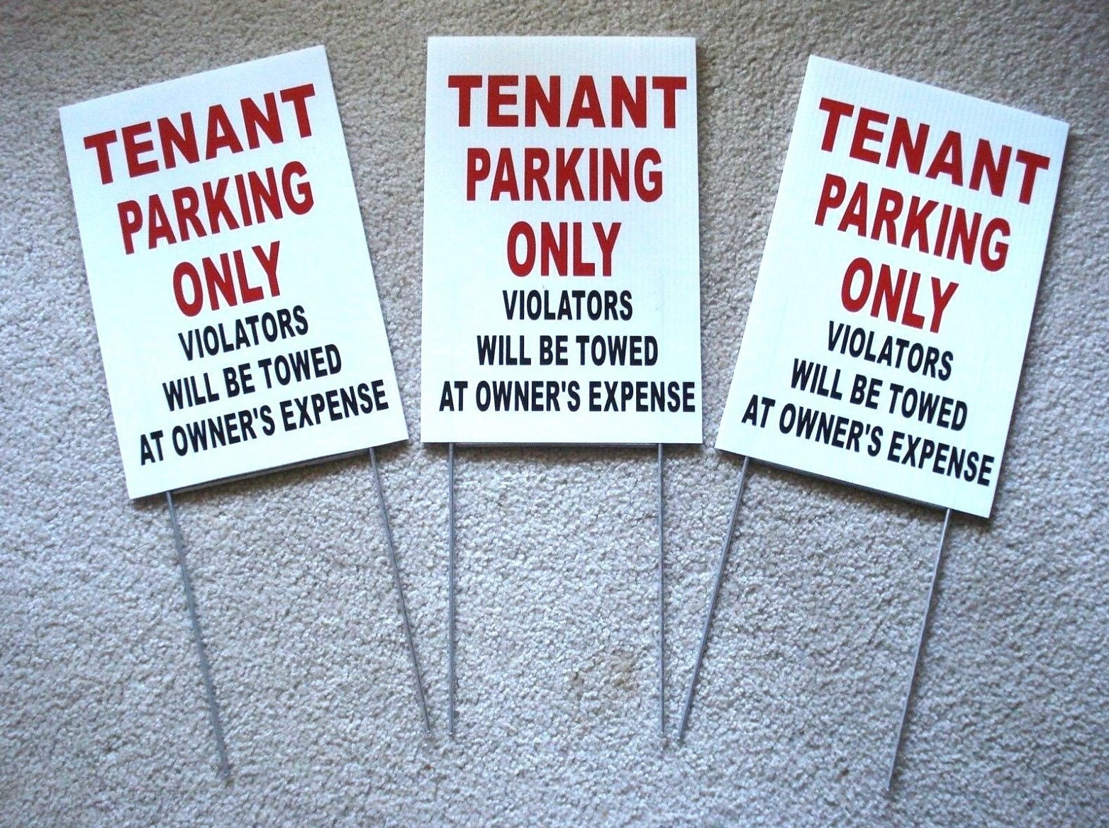 (3) TENANT PARKING ONLY 8″x12″ Plastic Coroplast Signs w/ Slide-in-Stakes