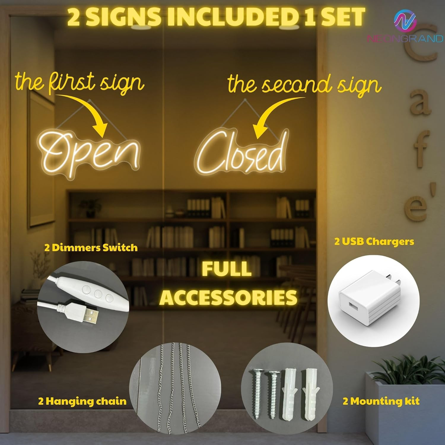 LED Open & Closed Sign Set – USB Powered Light for Business Display, 2 Packs