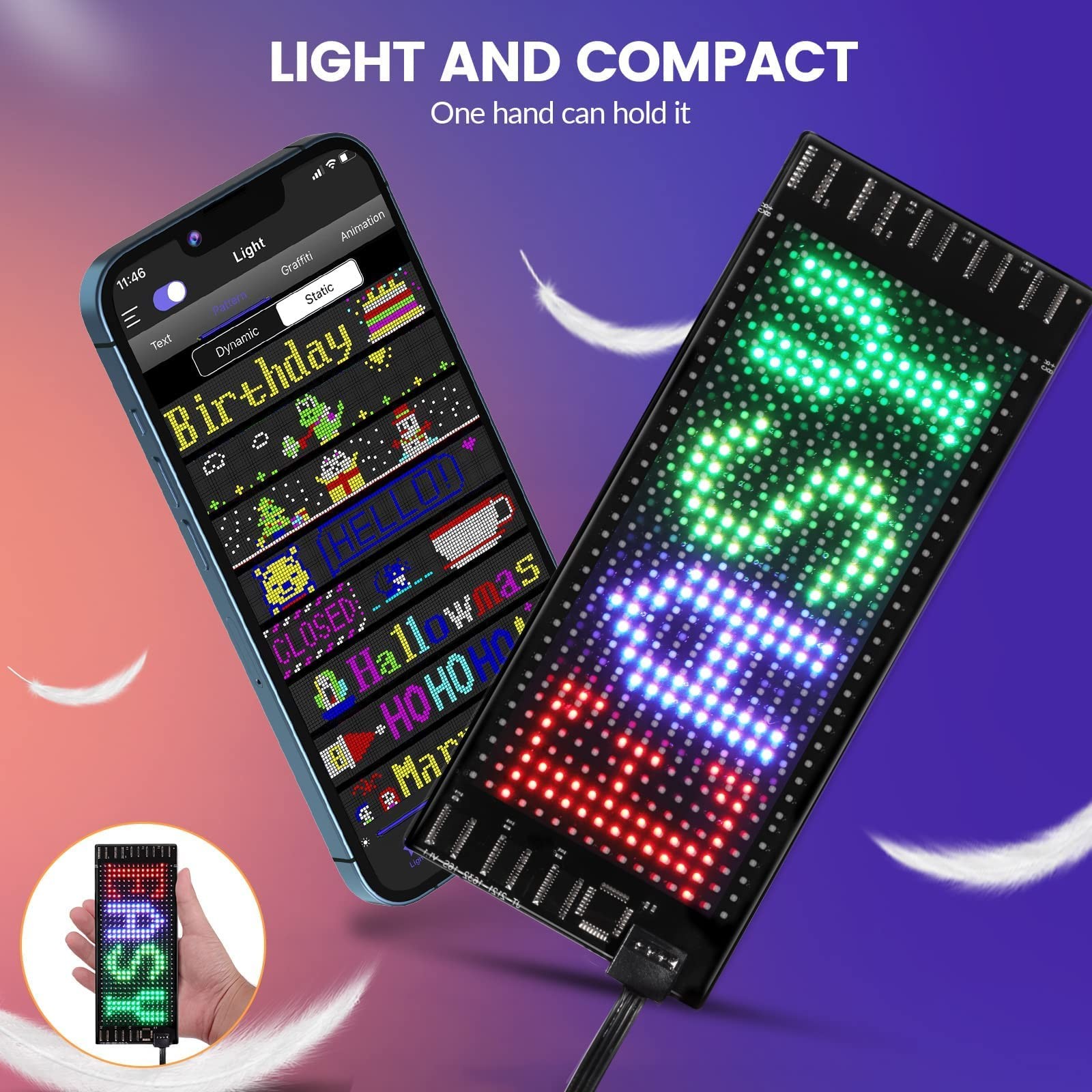7x3in LED Car Sign Bluetooth App Control Programmable Scrolling Matrix Displa…