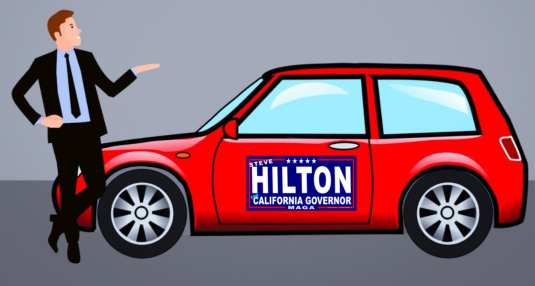 STEVE HILTON CALIFORNIA GOVERNOR – MAGNETIC CAR SIGNS-FREE SHIP-USA MADE dk blu