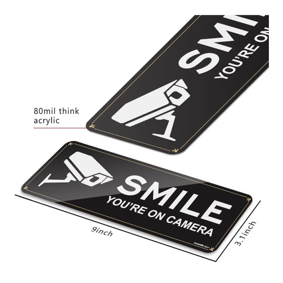Smile Your on Camera Signs 4 Pack 9″ X 3.1″ Acrylic Camera Signs NEW!