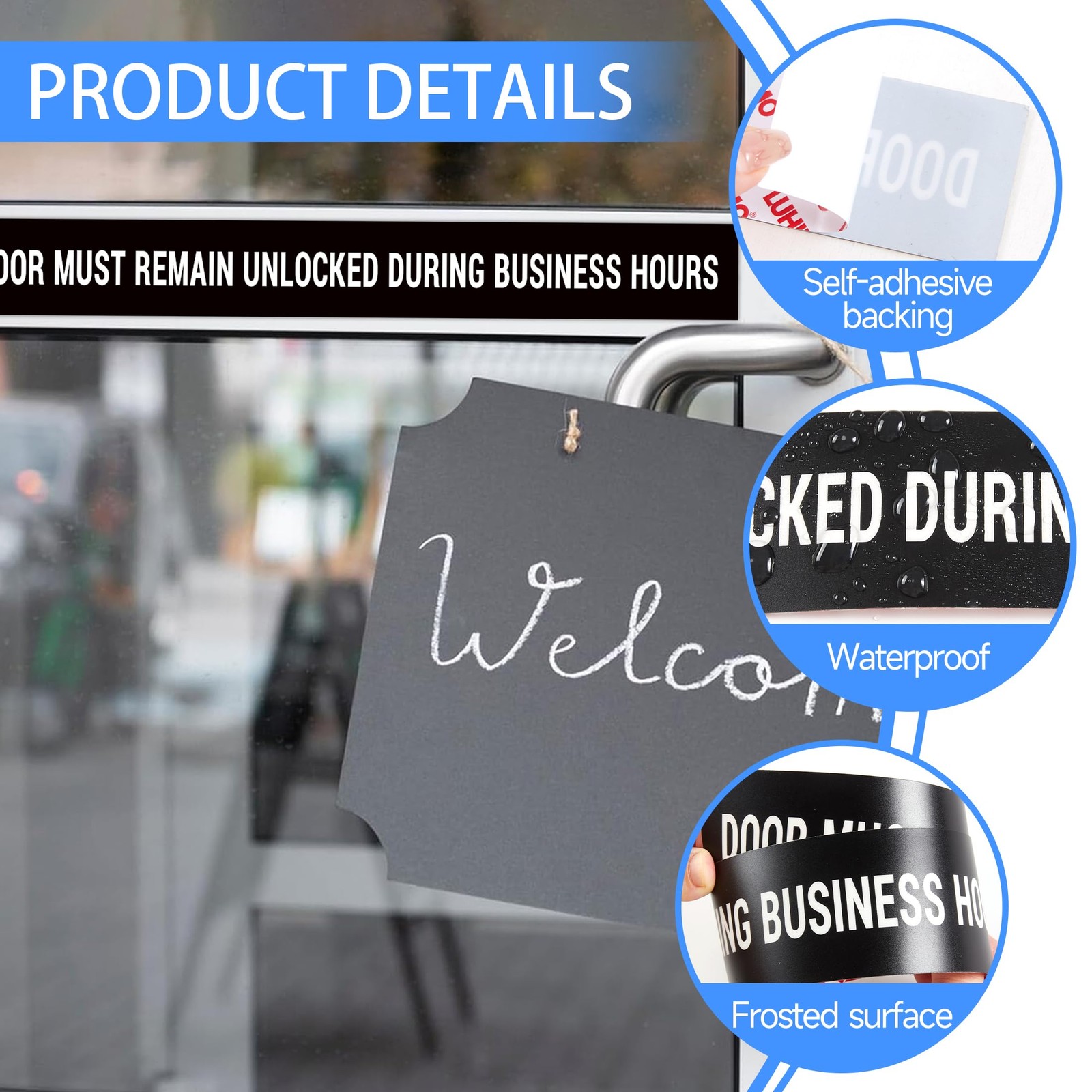 2PCS Door Must Remain Unlocked during Business Hours Sticker Sign，Self-Adhesive