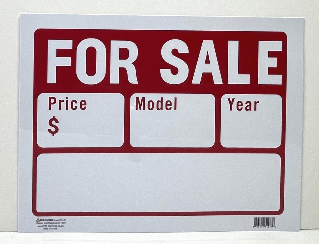 Durable Indoor/Outdoor Car For Sale Signs – 9×12, 2-Pack Customizable Design