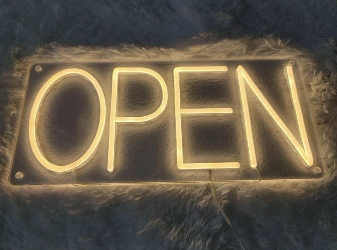 NEONGRAND LED “OPEN” Illuminated Sign Warm White Acrylic, Includes Hardware