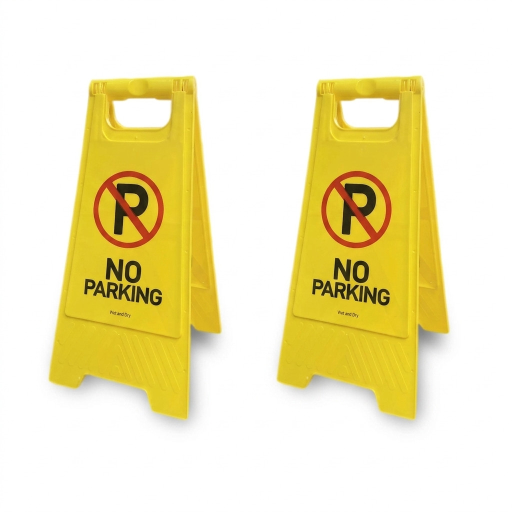 Yellow No Parking Sign, Two-Sided Folding Floor Sign, 24×12 Inches, Plastic