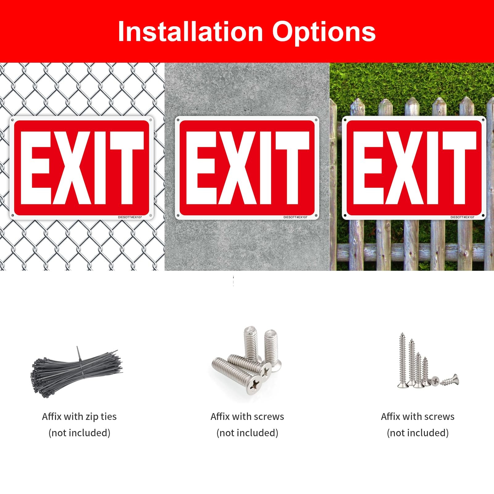 Diesott Exit Sign 4 Pack 10X7 Inches Aluminum Exit Signs Reflective Uv