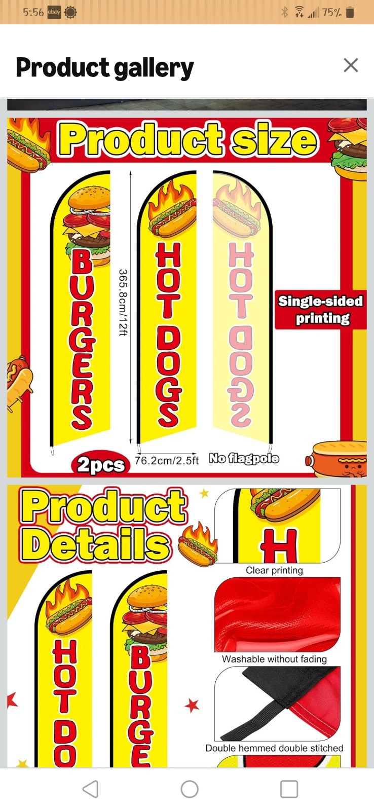 2.5 Ft × 12 Ft Hotdog And Burger Feather Flags
