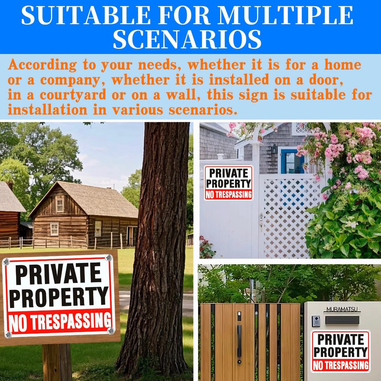 4 Pack No Trespassing Signs Private Property, 10 x 7 Inch Aluminum Signs