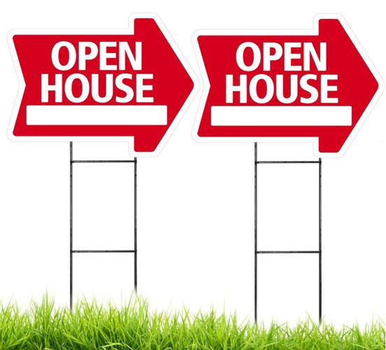 Large(18″x24″) Open House – RED – Arrow Shaped Sign Kit with Stands – 2 Pack