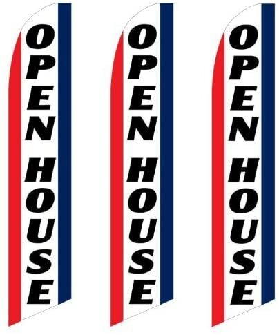 3 (three) Pack Tall Swooper Flags Open House Red White Blue Vertical