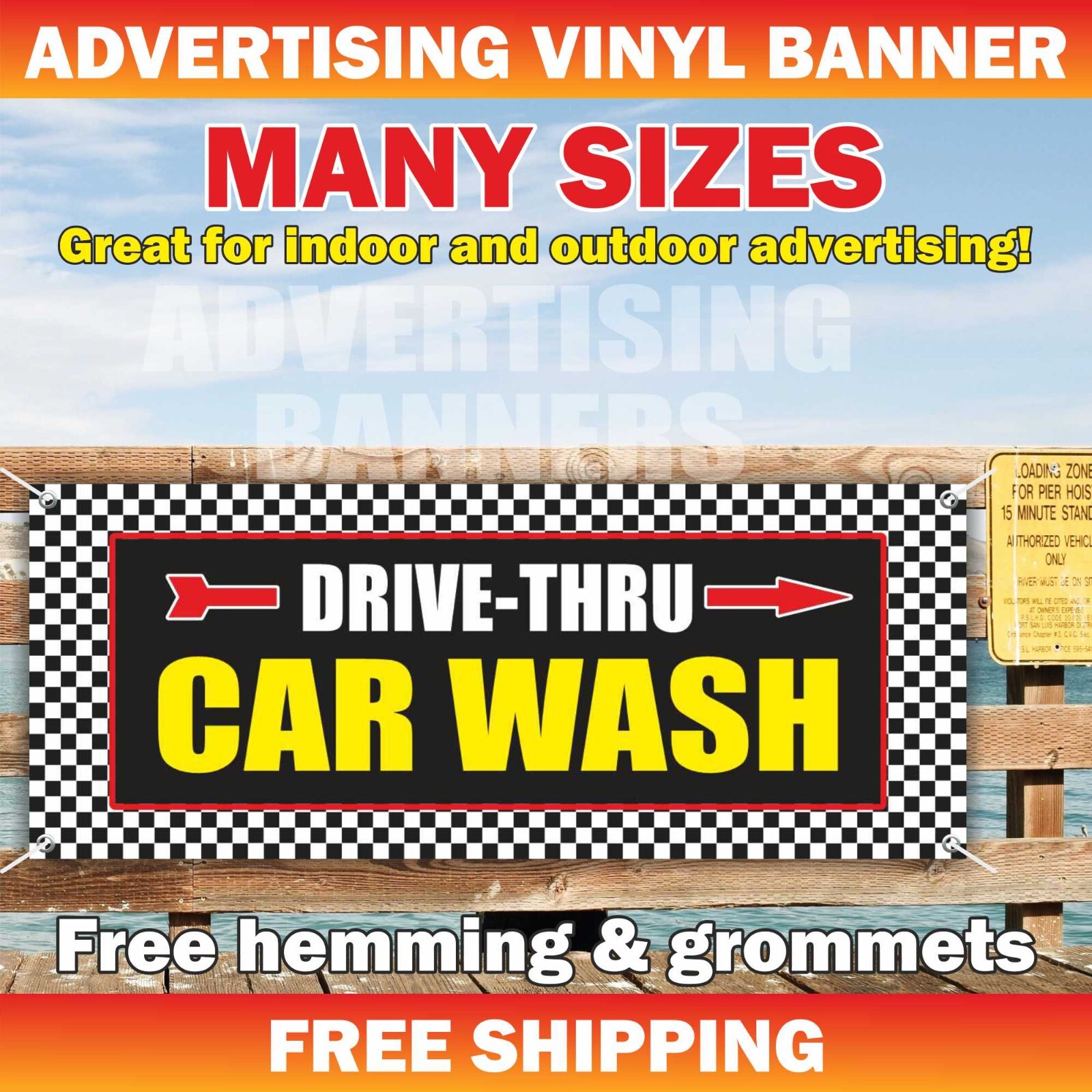 DRIVE-THRU CAR WASH Advertising Banner Vinyl Mesh Sign AUTO DETAILING SERVICES
