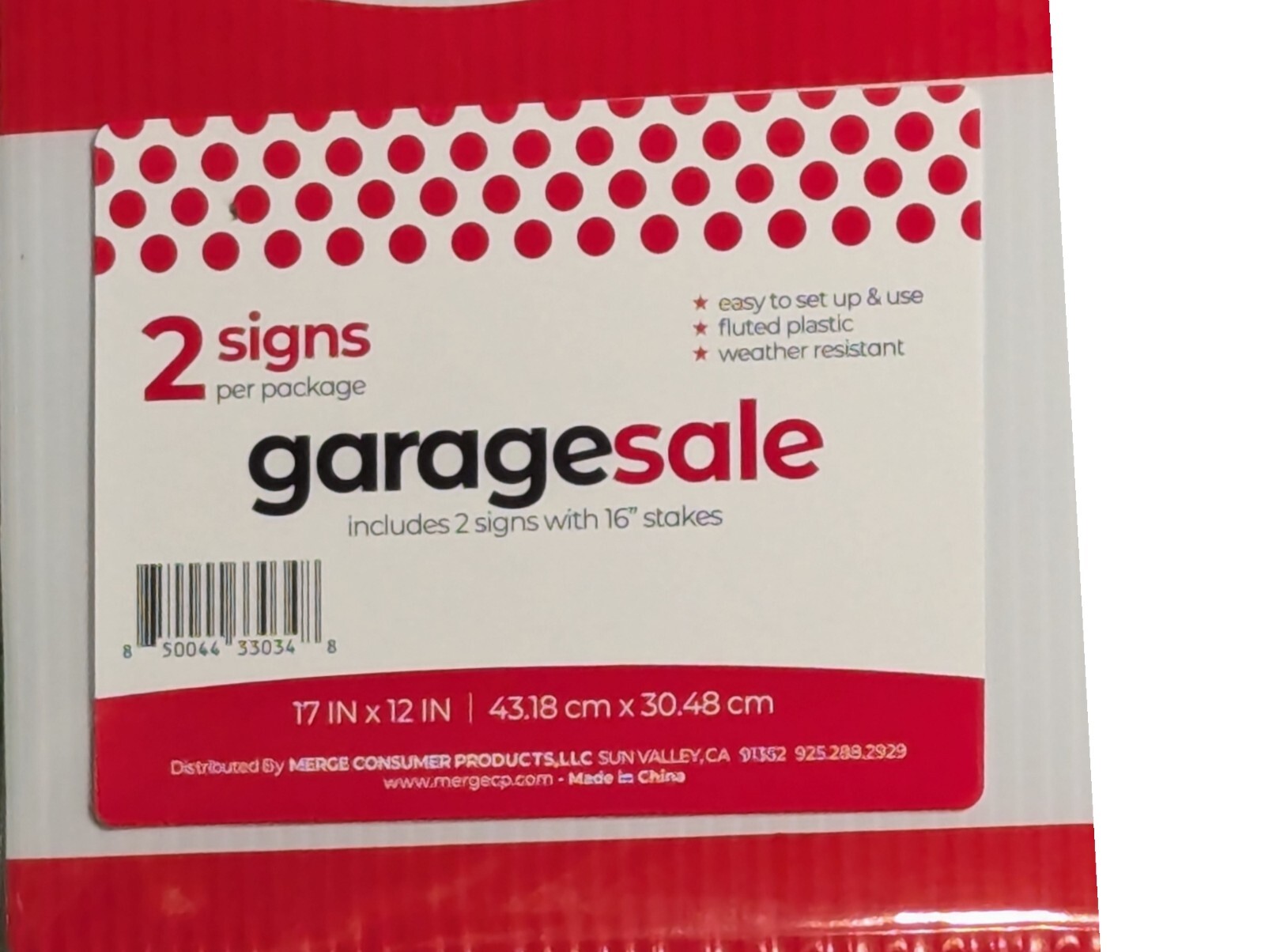 2 Pack Garage Sale Signs 17″x12″ Weather Resistant Plastic With 16″ Stakes New