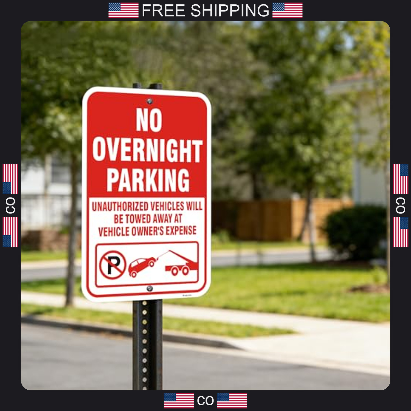 2 Pack No Overnight Parking Signs 18×12 Inch Rust-Free Aluminum