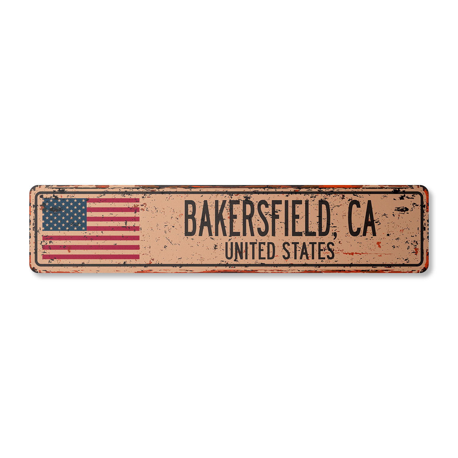 BAKERSFIELD CA UNITED STATES Vintage Street Sign American flag city country rust