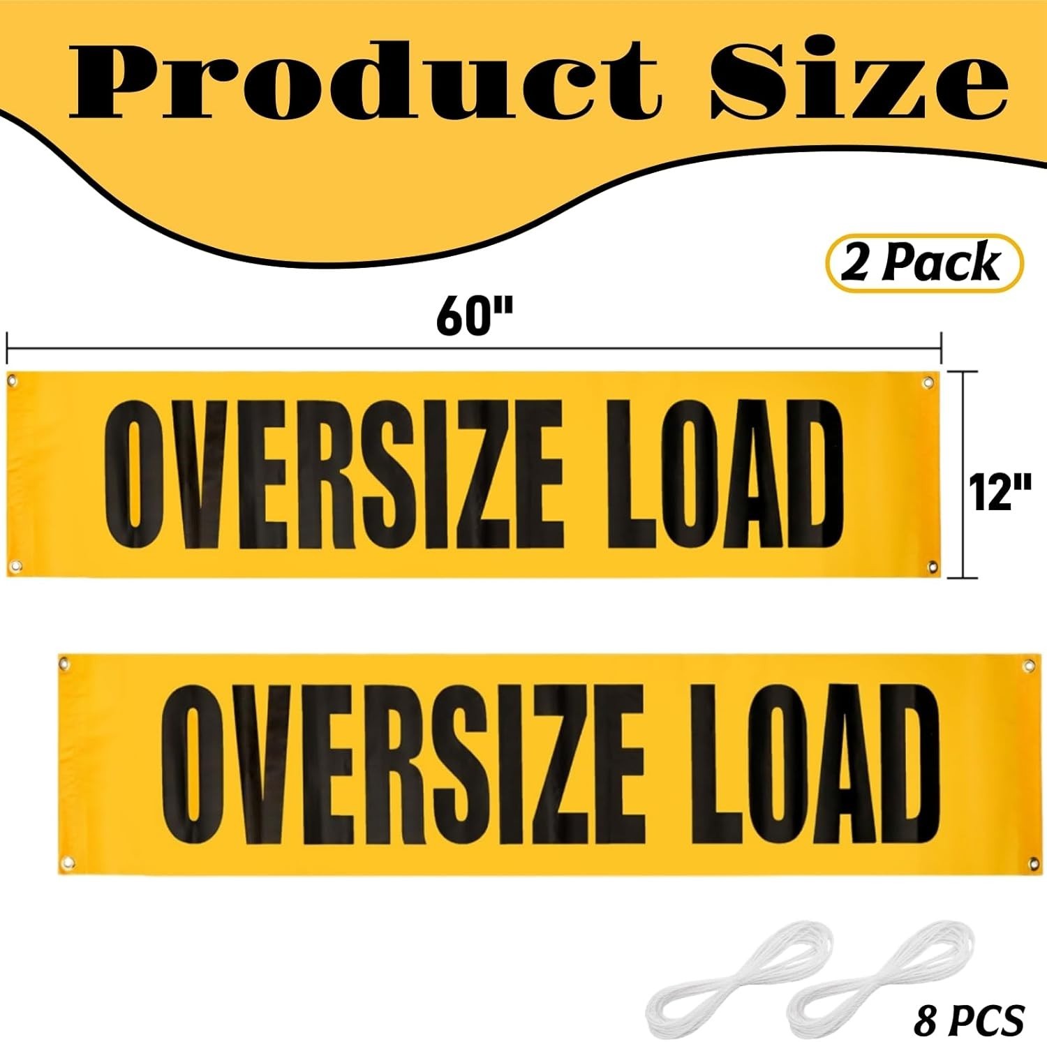 Oversize Load Sign Set for Trucks, 12×60 Inch Safety Mesh Banner, Yellow/Black