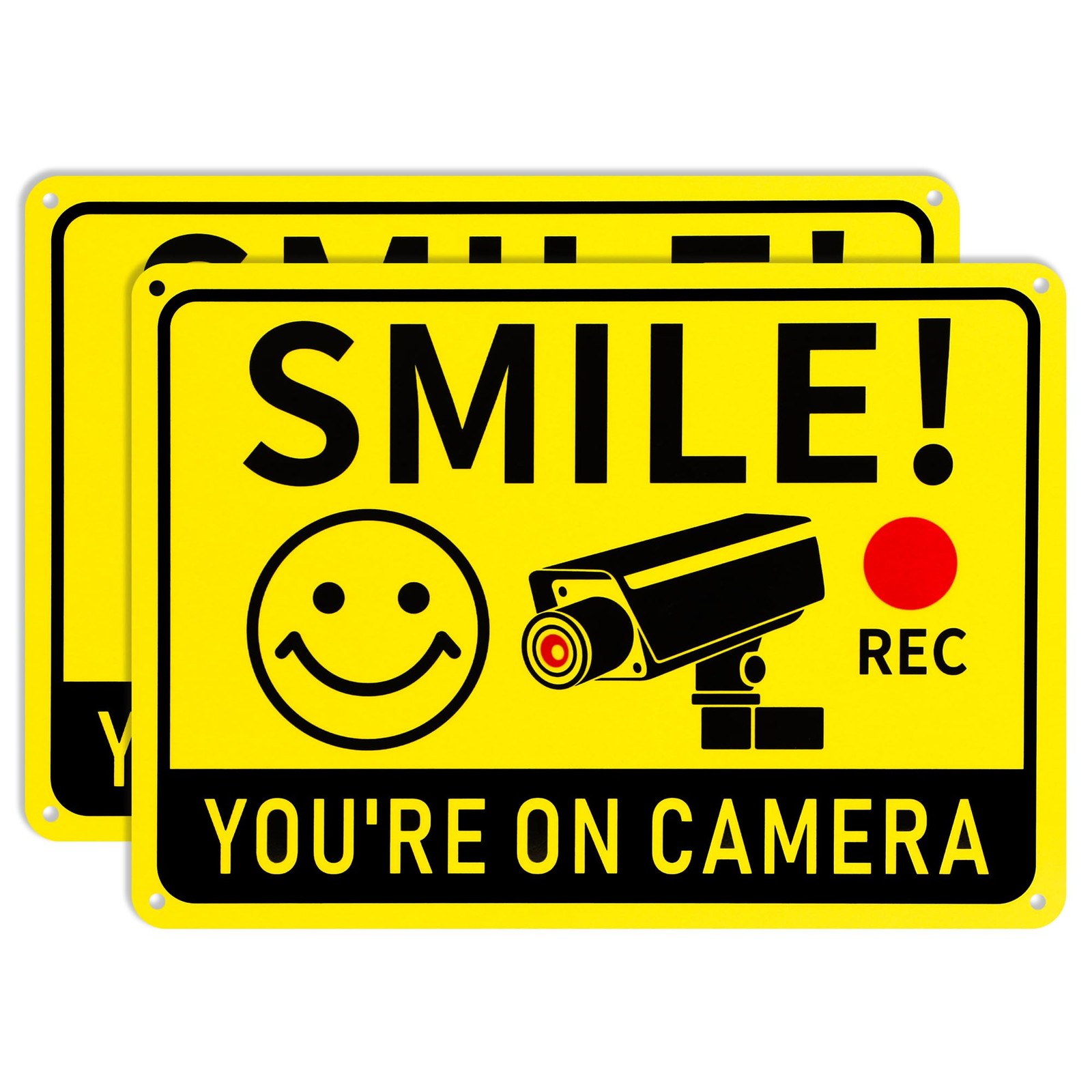 2 Pack Smile You’re on Camera Signs – Video Surveillance Signs Outdoor, 10″x7…