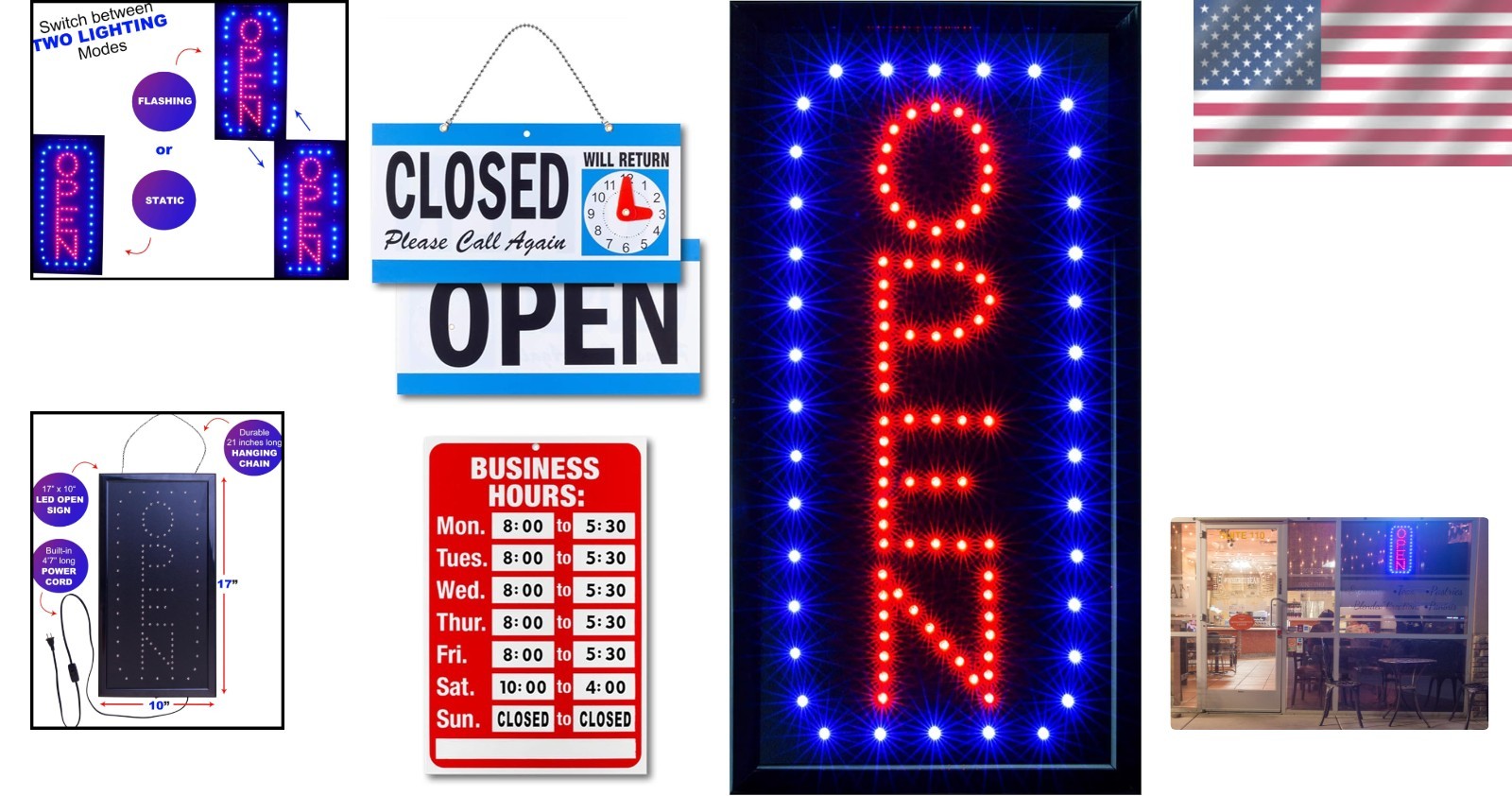 LED Open Sign for Business with Flashing Mode