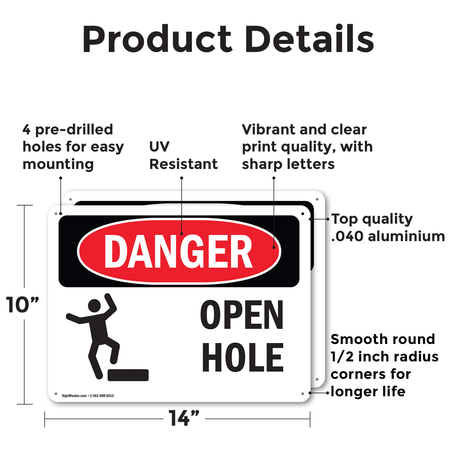 (2 Pack) Open Hole OSHA Danger Sign Decal Metal Plastic