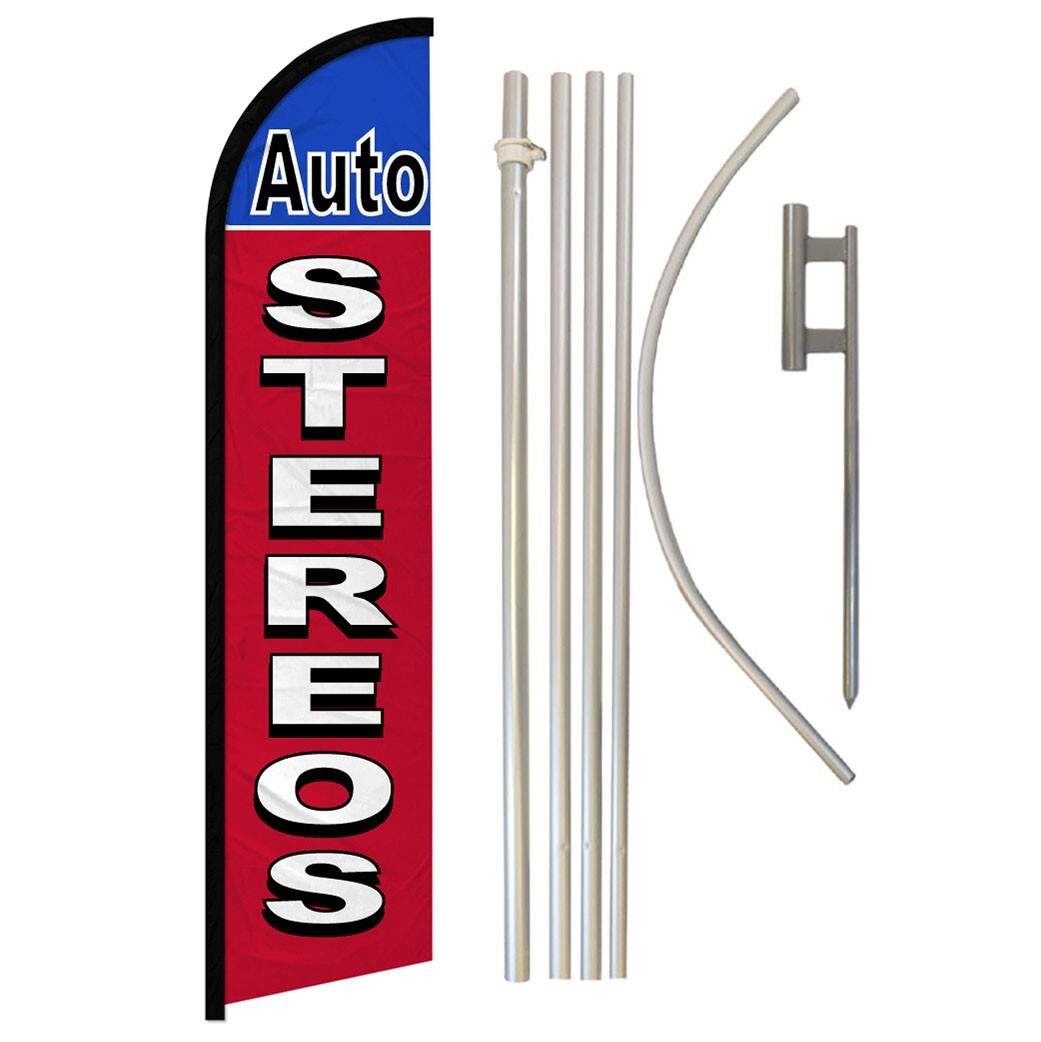 Auto Stereos Full Curve Windless Swooper Flag Pole Kit Car Sound System RED