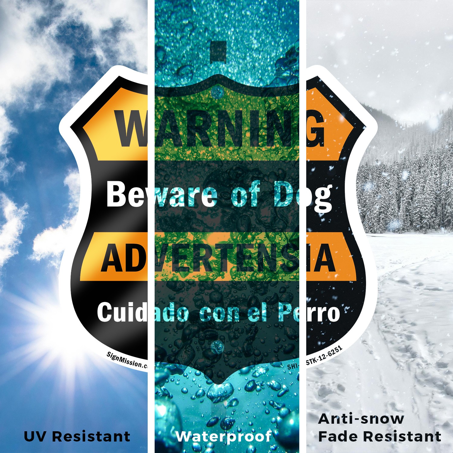 Beware of Dog Bilingual English / Spanish Shield Shaped Sign With Stake