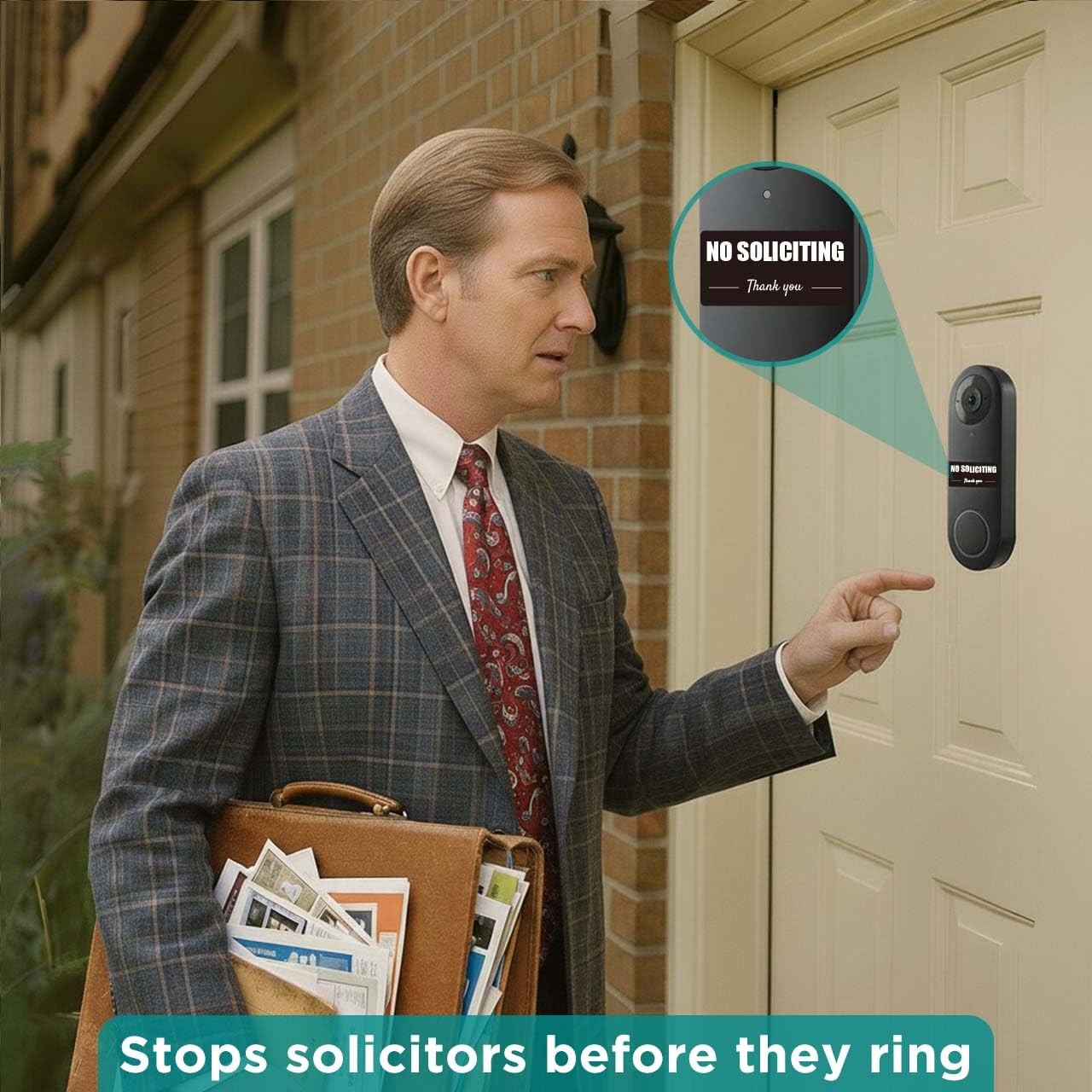 Small No Soliciting Sign for Front Door – Weatherproof No Soliciting Sticker for