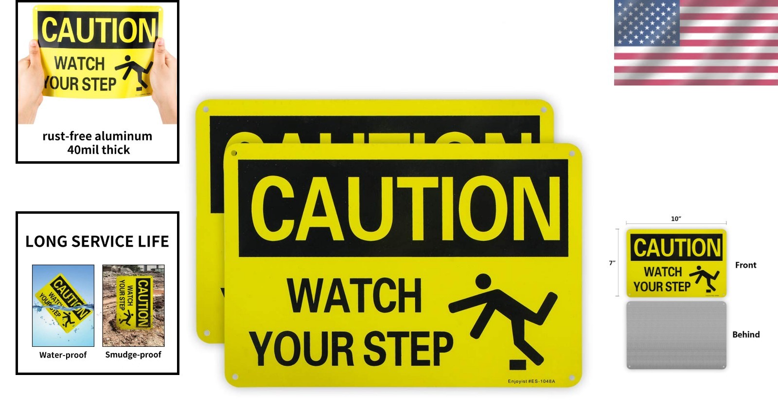 Caution Watch Your Step Sign 10×7 inches Aluminum 2-pack Reflective UV Weathe…