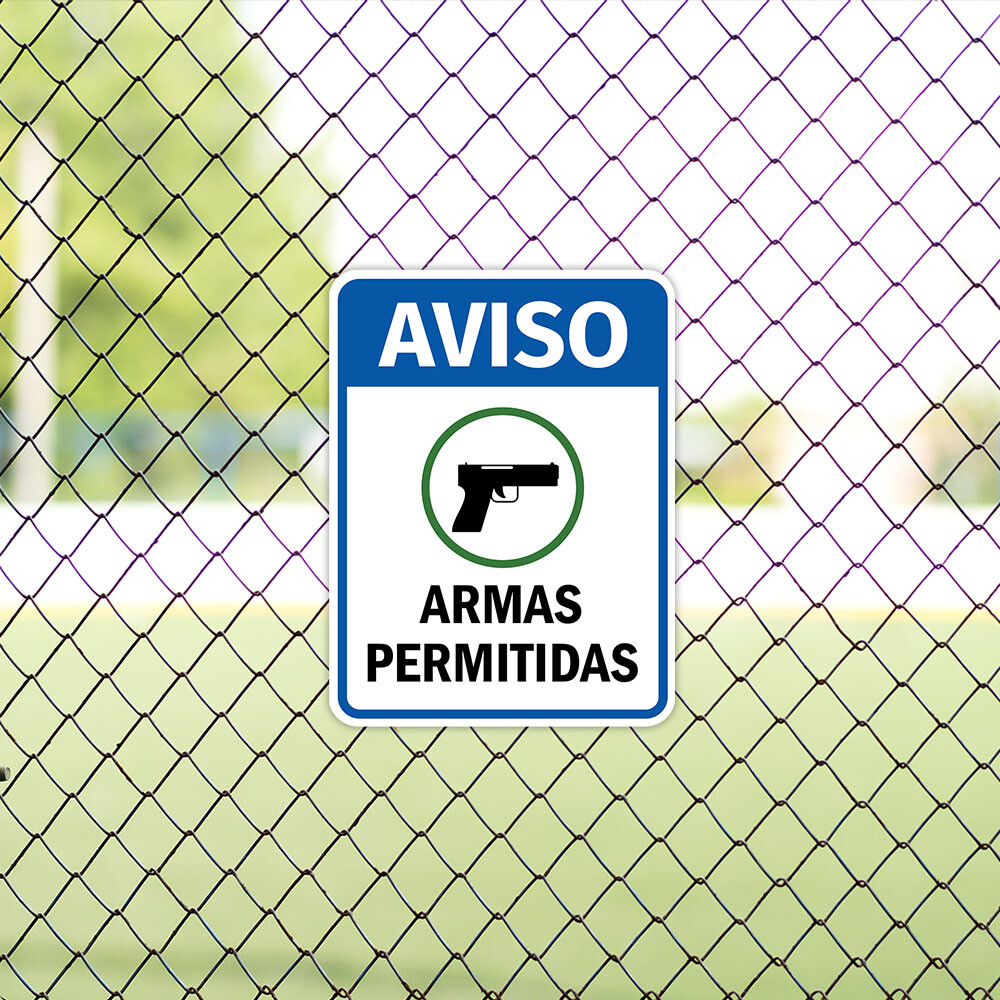 Portrait Round Plus Aviso Armas Permitidas Wall or Door Sign