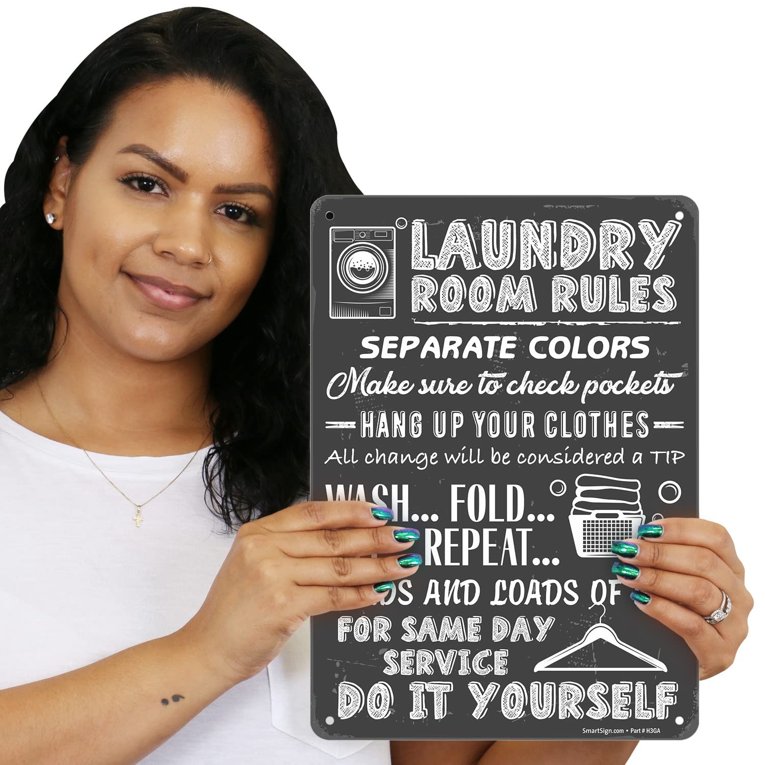 Large 14×10 Inch Laundry Room Rules Metal Sign Aluminum Chalkboard Pattern