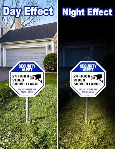 Video surveillance sign, 4-pack security camera signs, reflective