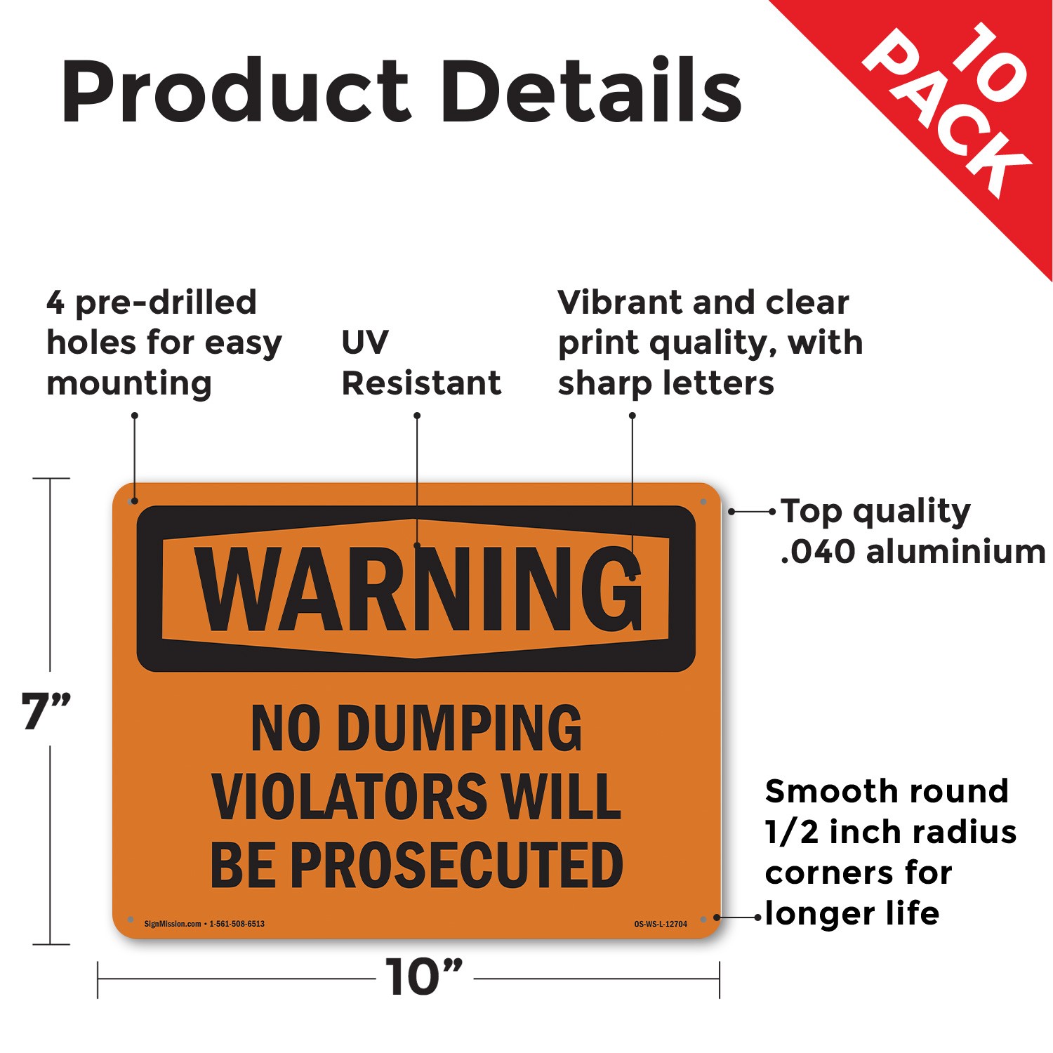 No Dumping Violators Will Be Prosecuted OSHA WARNING Sign, Decal 5 or 10 Pack