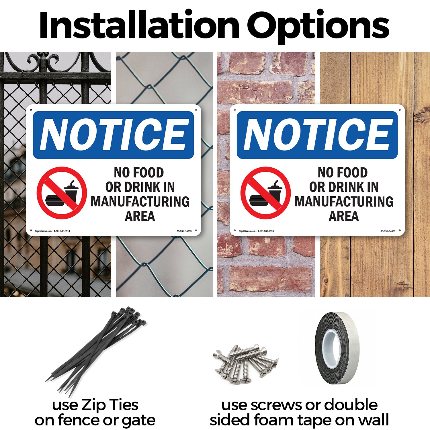No Food Or Drink In Manufacturing Area OSHA Notice Sign Or Decal – 5 or 10 Pack