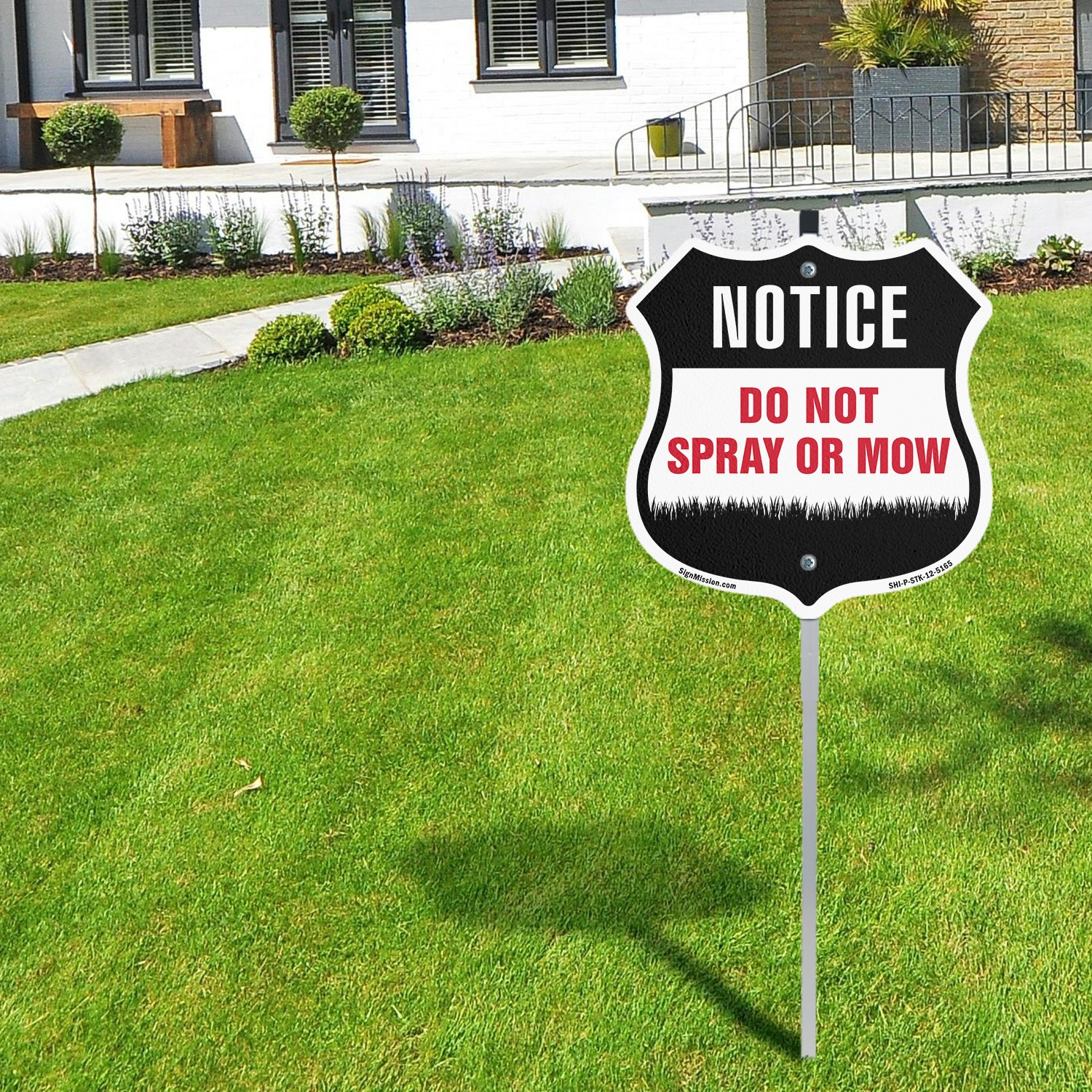 Warning Do Not Spray Or Mow Shield Shaped Sign With Stake Made in the USA