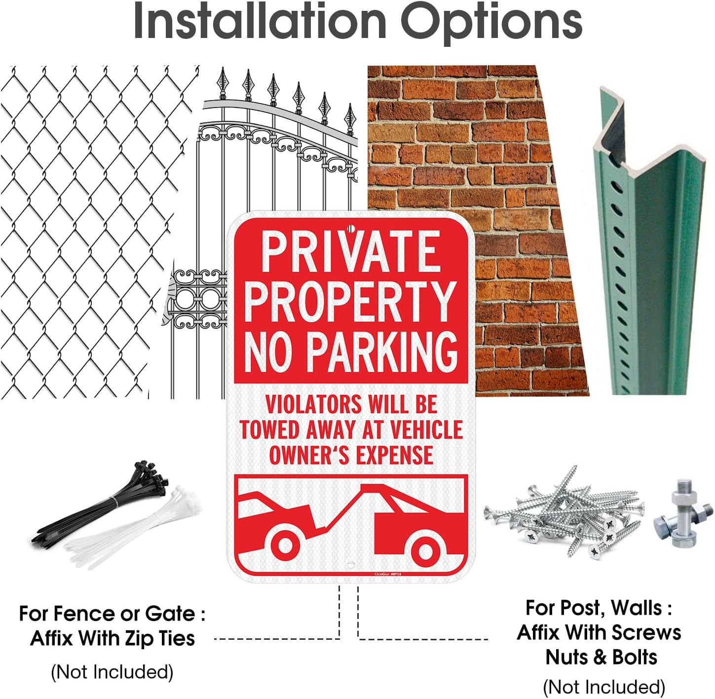 Private Property No Parking Signs – 2 Pack, Reflective Aluminum, 18×12 Inches
