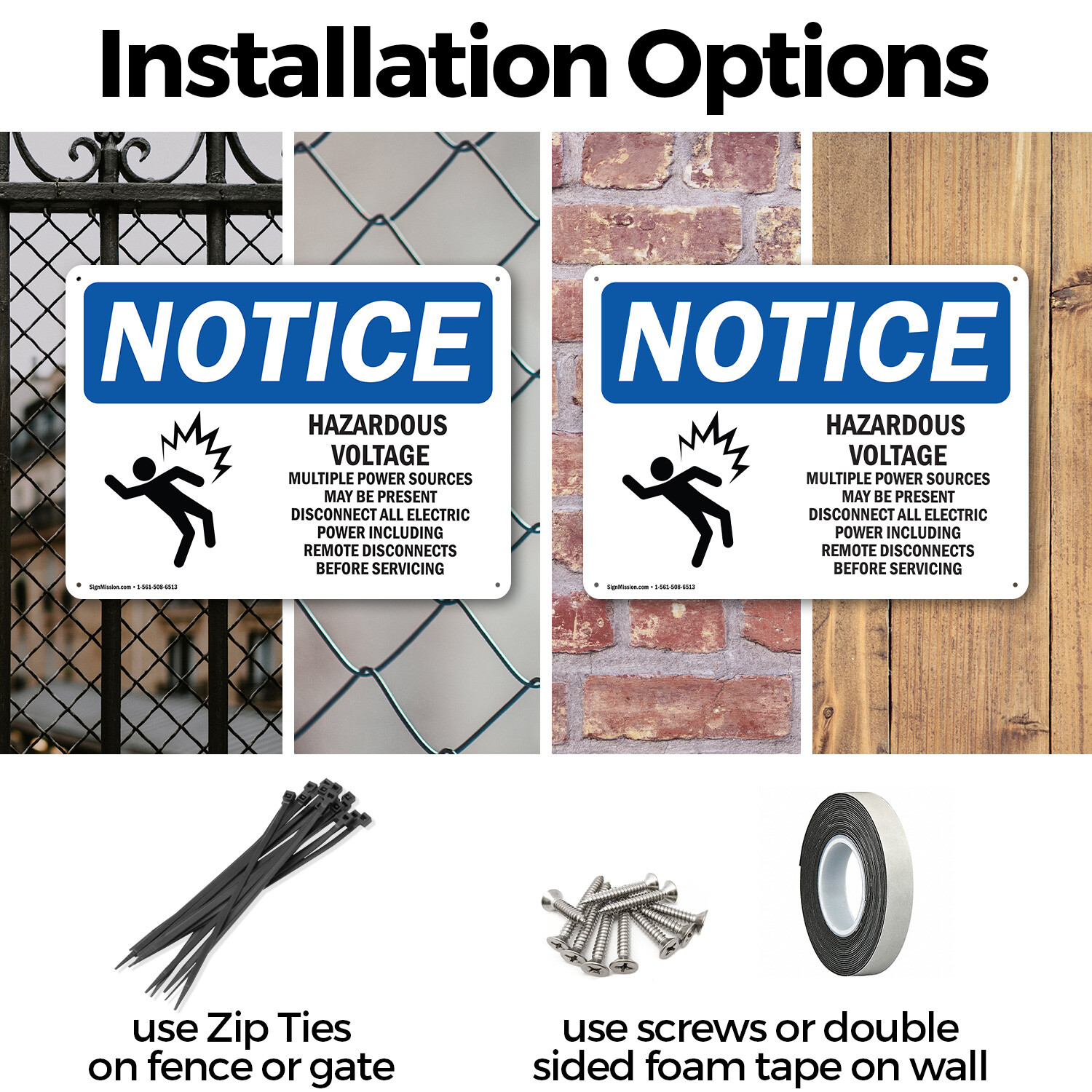 (2 Pack) Hazardous Voltage Multiple Power OSHA Notice Sign Decal Metal Plastic