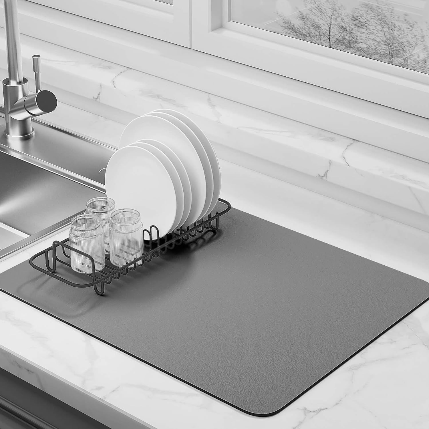 Dish Drying Mat for Kitchen Counter Super Absorbent Drainer Mats with Non-slip R