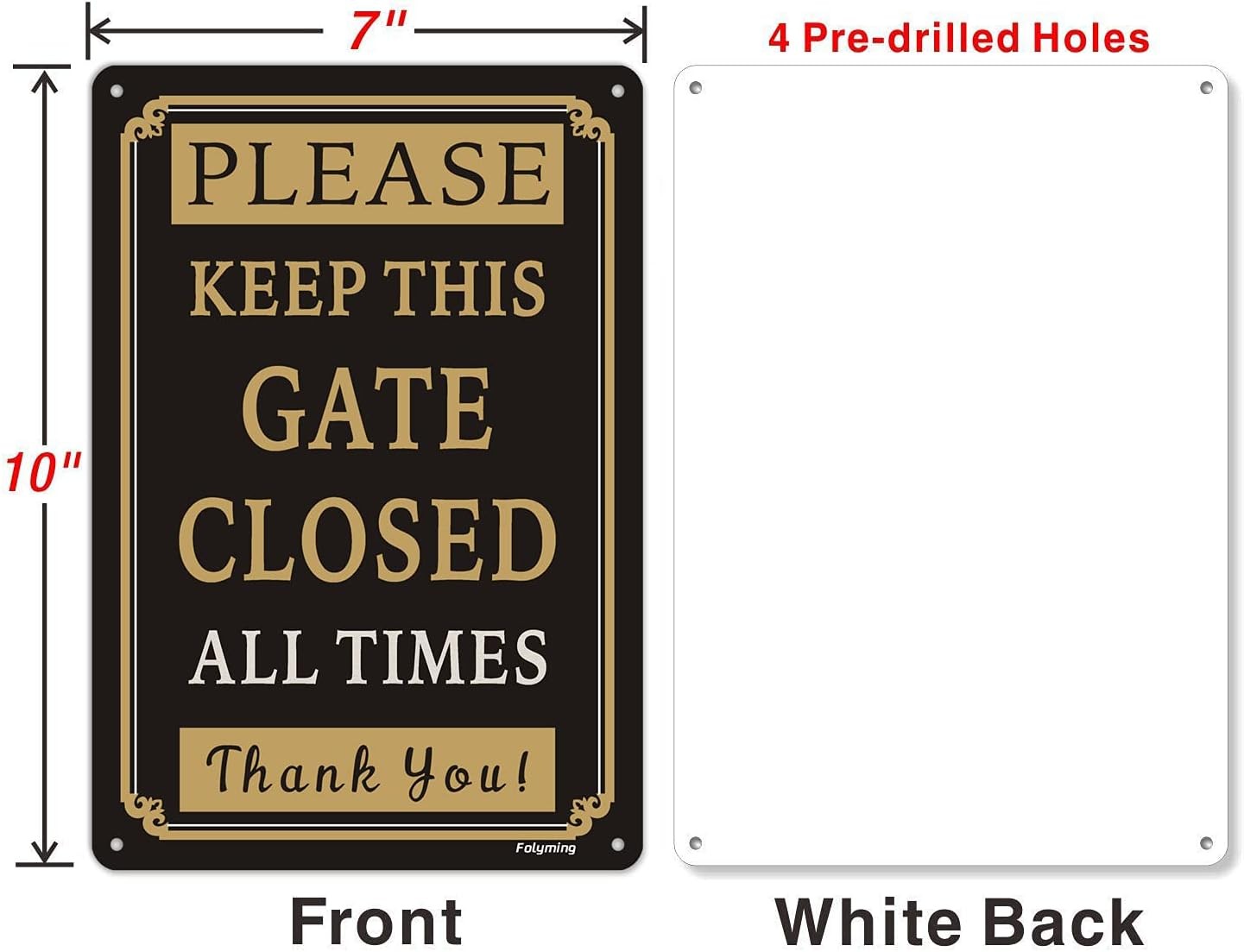 2 Pack Please Keep Gate Closed at All Times Signs 10 X 7 Inches Metal Reflective
