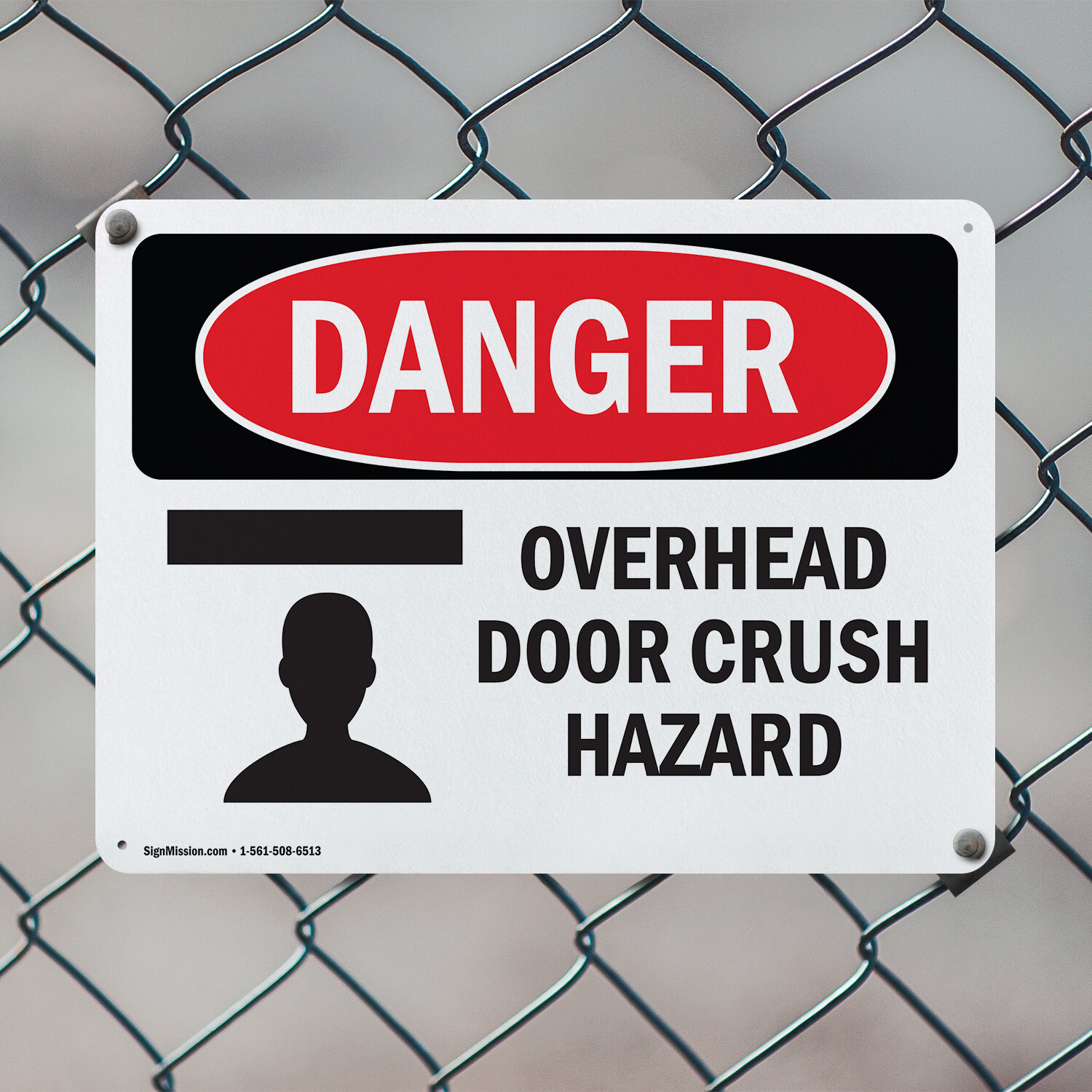 (2 Pack) Overhead Door Crush Hazard OSHA Danger Sign Decal Metal Plastic
