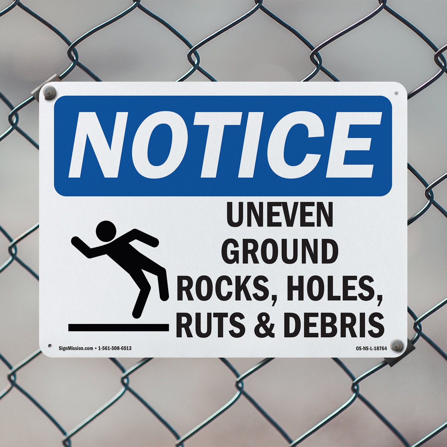 Uneven Ground Rocks Holes OSHA Notice Sign Metal Plastic Or Decal – 5 or 10 Pack