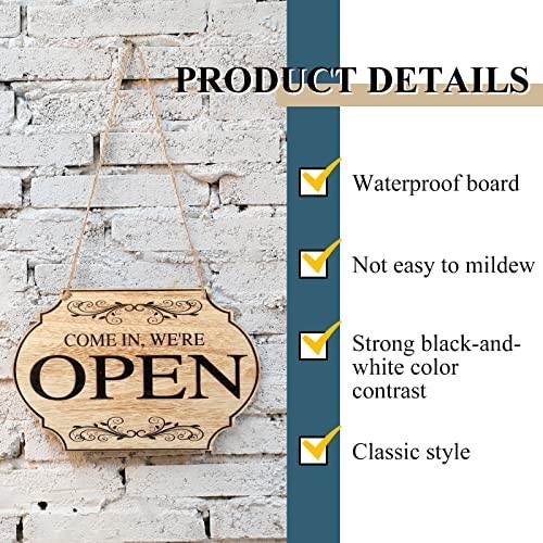 Double Sided Wooden Open Closed Business Sign with Rope for Shop Door Window
