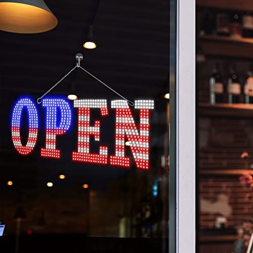 Open Signs for Business, 40″x14″ inch Extra Large USA Flag Open Sign LED Window