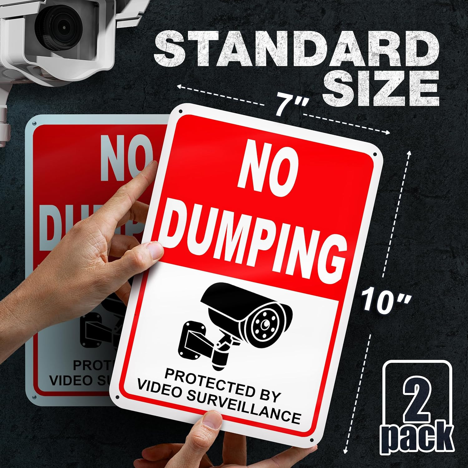 2 PC No Dumping Signs, Reflective 7 x 10 Aluminum No Littering Signs with Video