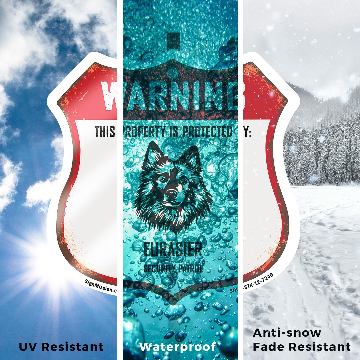 Warning Property is Protected by Eurasier Shield Sign With Stake Made in the USA