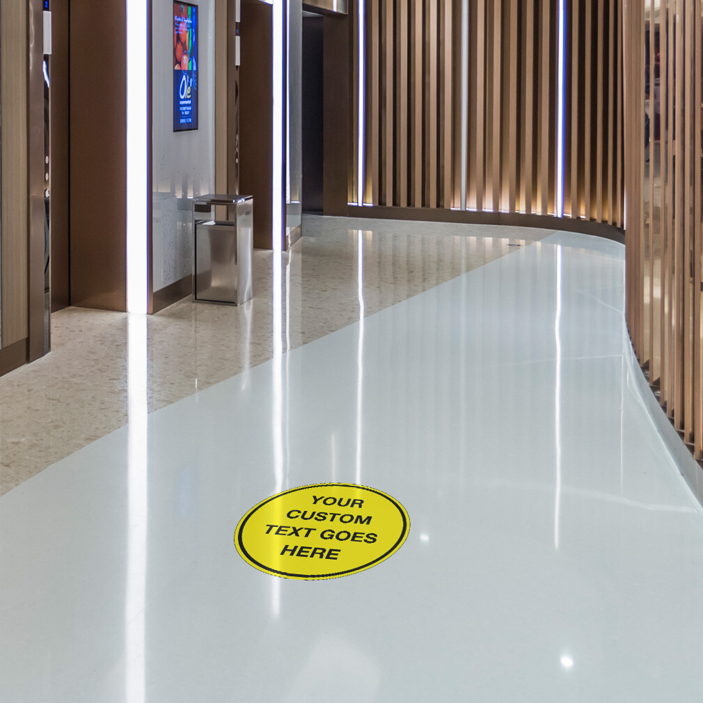 Signs Floor Decals Your Custom Text Goes Here Yellow Anti-Slip Round Shape A