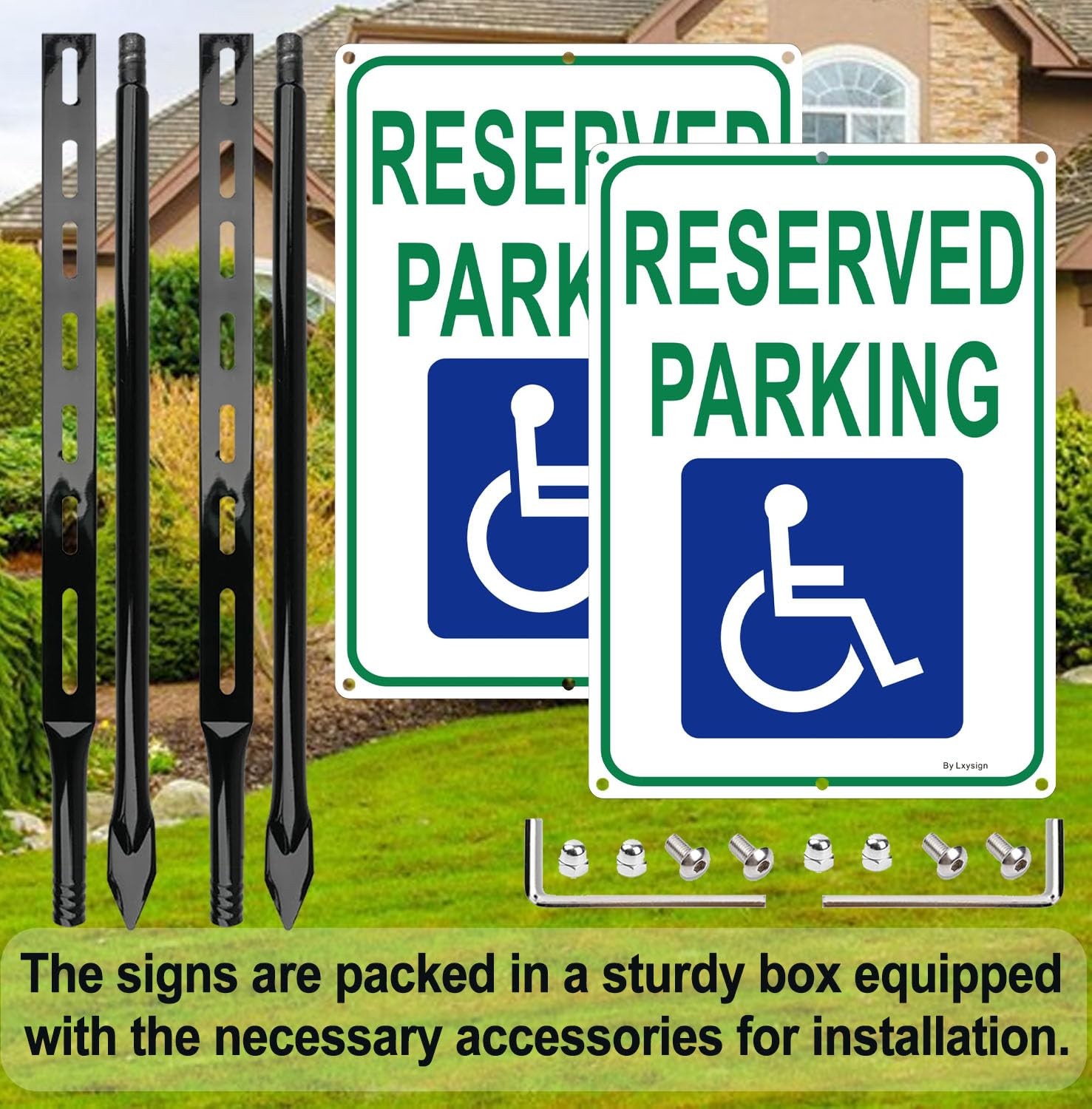 Handicap Reserved Parking Sign 36 Inches Metal Stakes Reflective 14×10 In 2
