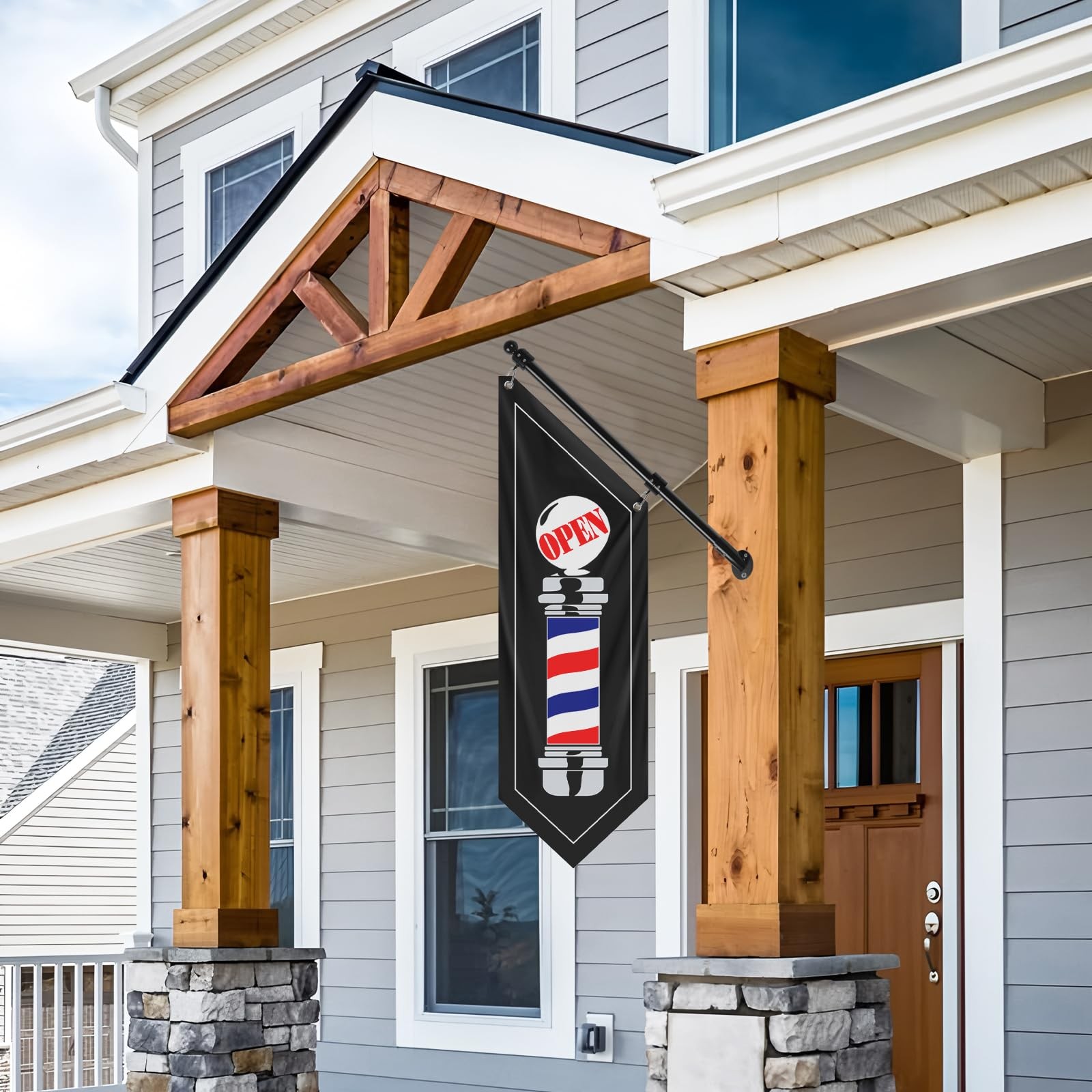 QSUM Barbershop Flag, Double-Sided Open Flag with Pole Kit & Wall Mount, Outd…