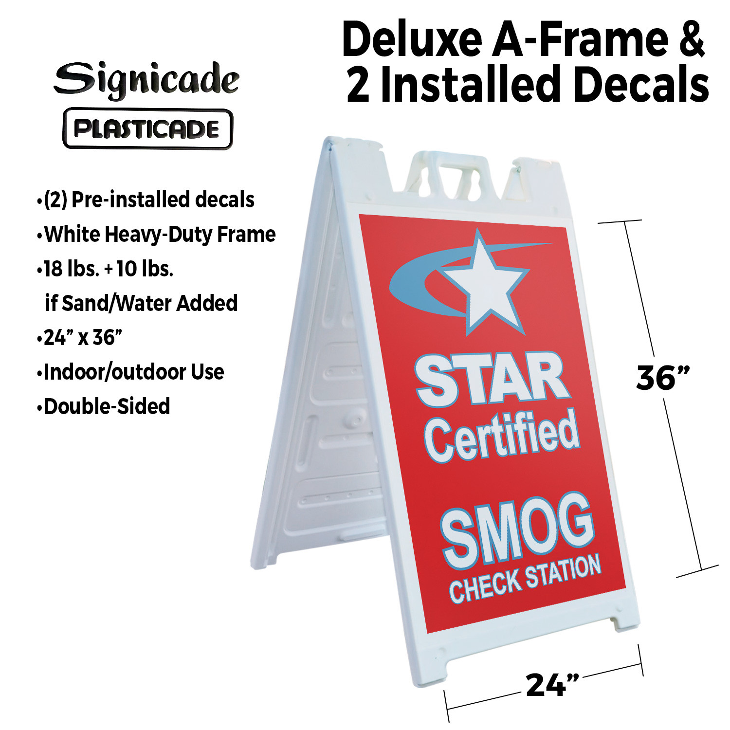 Star Certified Smog Check Station Heavy Duty A-Frame Sidewalk Sign Vehicle