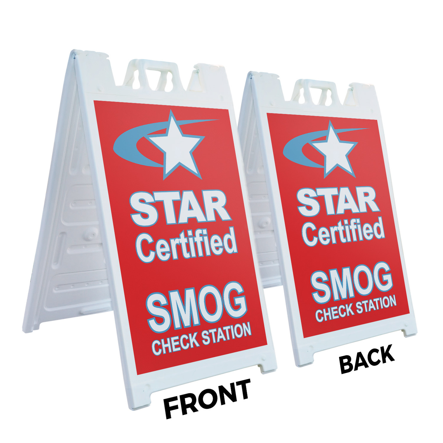 Star Certified Smog Check Station Heavy Duty A-Frame Sidewalk Sign Vehicle